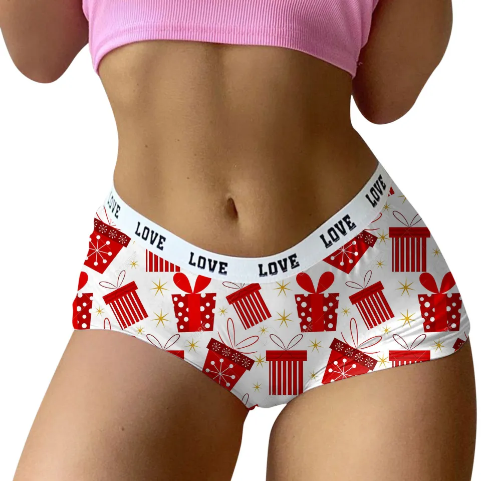 Womens Underwear Low Rise Xmas Lingerie Funny Printed Briefs