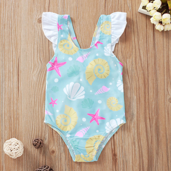 0-3 Years Newborn Baby Kid Girls Swimsuit Cute Bow Ruffles Shell