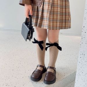NOBLELYN Cotton Blend Knee High Socks Bowknot Knit Texture Childrens Stockings Cute Stretchable Girls Stockings For Kid Girls