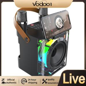 【Vodool】 Wireless Karaoke Speaker with Dual Microphones Subwoofer Music Player Music Rhythm Light High Power Karaoke Machine for Outdoor Picnic