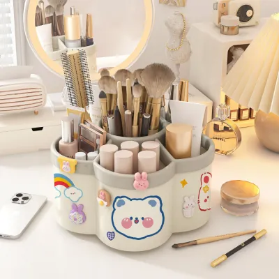 ỐNG ĐỰNG BÚT ĐỂ BÀN XOAY 360 ĐỘ HÌNH HOA KÈM STICKER ĐÁNG YÊU