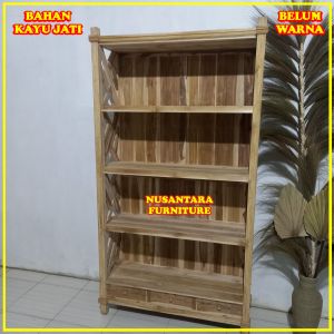 RAK BUKU KAYU MINIMALIS JATI LEMARI BUKU MINIMALIS KAYU LEMARI BONEKA TERLARIS