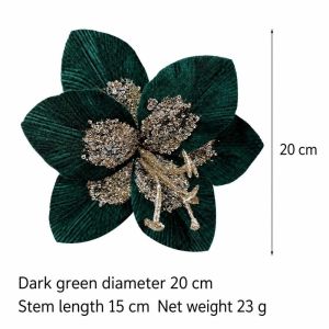 MAYIT 1PC 20cm Hoa giả Poinsettia Vải flannel tuyến lấp lánh Hoa Giả Giáng Sinh Đồ trang trí cây thông Noel Hoa Trang trí Giáng Sinh và Năm