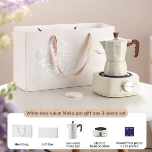 BINCOO Double Valve Moka Pot with Stove Brewing Coffee Pot Home Hand Brewing Coffee Pot Set Manual Coffee Grinder Espresso Appliance Set 2Cups
