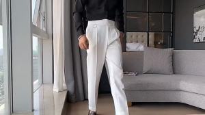Summer Mens Korean Edition Mens Suit Elastic Waist Pants Business Mid Rise Casual Pants
