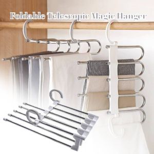 1/3Pcs Foldable Telescopic Magic Pant Hanger Multi-Layer Wardrobe Storage Rack Trousers Clothes Hanger