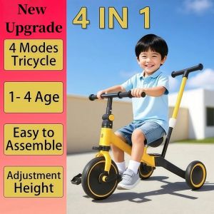 FZIPUA with Push Handle Baby Tricycle 4 in 1 Mode Sturdy Toddler Balance Bike High Quality Detachable Kids Bicycle For 1-4 Years Old