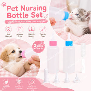 Pet Nursing Bottle Set Puppy Kitten Milk Feeder With Different Types Soft Silicone Nipple Easy To Clean Reuse Pet Drinking Bottle
