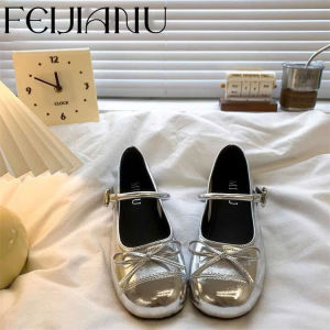 Ballet Flats Lolita Mary Jane with Elegant Clip-Tong and Bow Detail - Patent Leather