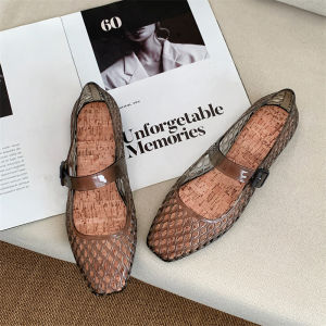 [Free Shipping] Hollow-Out Crystal Sandals With Flat Soles Ballet Shoes Beach Mesh Jelly Shoes For Women