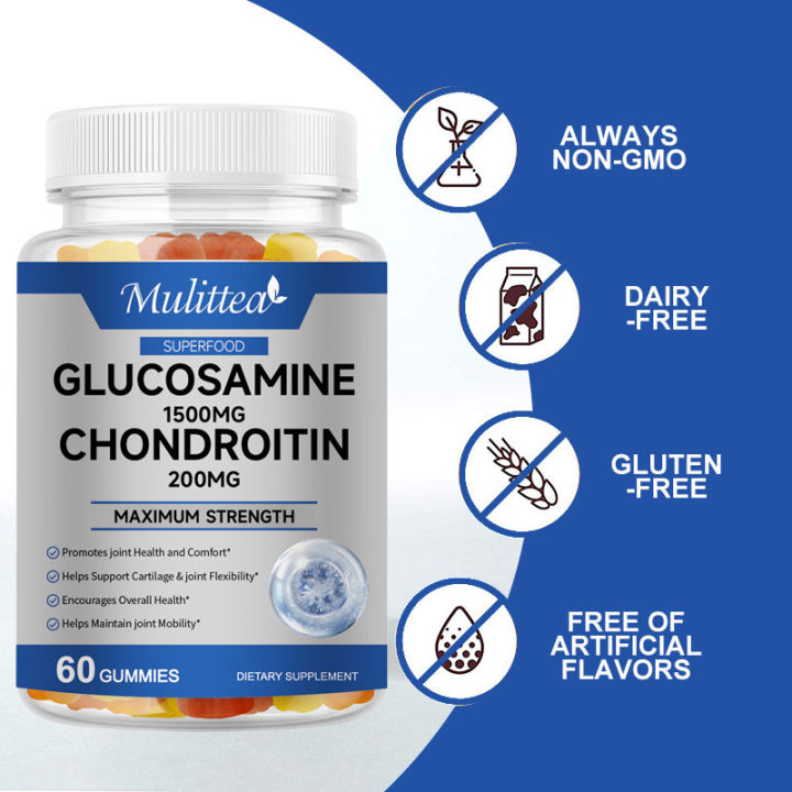 Mulittea 60 Counts Glucosamine with Chondroitin Gummies Supports Occasional Joint Pain Relief Helps Inflammatory Response