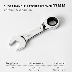 GOUPO 1Pcs 6-19mm Cờ lê ổ cắm bánh cóc 72 răng Kết hợp đảo ngược Dụng cụ sửa chữa đai ốc Tay cầm ngắn Cờ lê đơn cứng đầu
