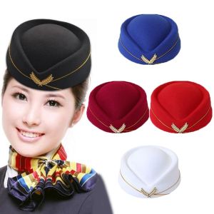 REEBO Elegant Breathable Reception Etiquette Cap Cosplay Ear Of Wheat Band Performance Stage Performance Stewardess Berets Hat Air Hostesses Hats Felt Beanie Hats Airline Uniform Caps