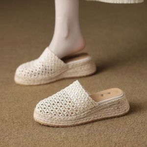 Free Shipping Thick-Soled Breathable Mesh Half-Slipper Sandals 2026 Casual Hollowed-Out Retro-Style Closed-Toe Sandals Summer Outdoor Wear Wedge-Heel Mules