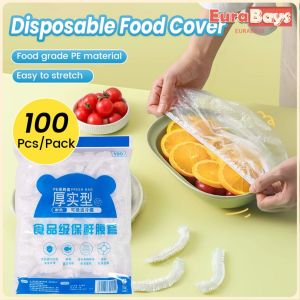 E.B.【Ready in Stock】 100Pcs Transparent Plastic Food Cover Storage Bag Kitchen Fresh Saver Bags Organizer