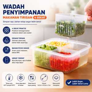 Kotak Penyimpanan Sayuran Buah Bawang 4 Sekat Bisa Dilepas Dengan Saringan