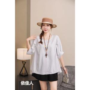 MOUSSY 8005-1 Womens blouse stripes design fashion top casual attire female Causal Elegant 3/4
