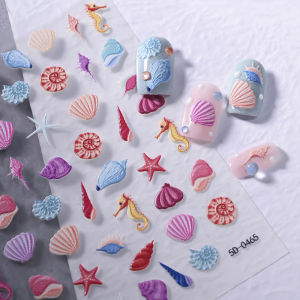 ZEEMIN 5D Summer Ocean Starfish Shell Nail Sticker Seahorse Conch Stars Sea Soft Relief Self-adhesive Nail Art Sticker Manicure Decals-