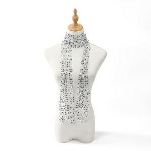 JPTD Tassel Sequin Scarf Flower Shape Sequins Belly Dancing Scarf Shiny Glitter Embellished Waist Chain Women