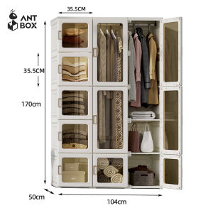 ANTBOX Wardrobe 15 Cubes 2Hangers 890L Portable Installation Free Household Bedroom Modern Cabinet Clothes Organizer Multifunctional Integrated Frame Magnetic Transparent Door