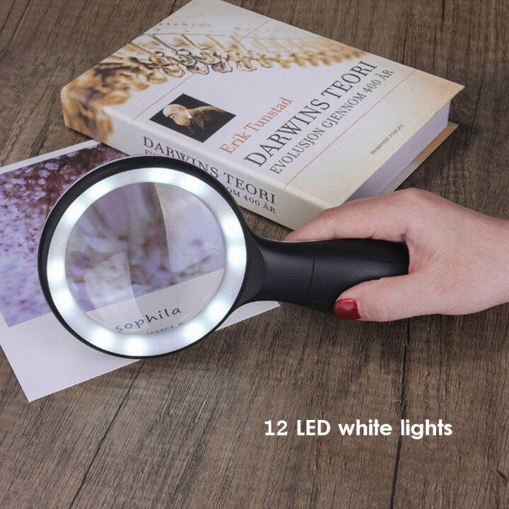 10X Handheld Magnifier Lighted Magnifying Glass Lens Large Diameter ...