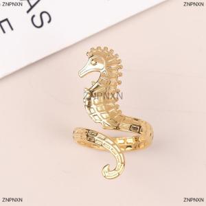 [COD] ZNPNXN Sea Beach Stainless Steel Sea Horse Design Open Ring ​Light Cozy ​Women Charm PVD Plated Waterproof Stylish Jewelry Gift