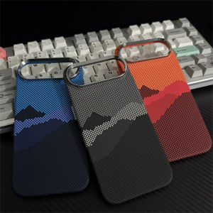 For  Case Mountains for iPhone 17 Pro Max 16 15 Carbon Fiber Hard PC Wireless  Cover Camera Lens Protective Shell