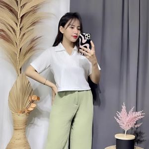 "Qimareez" BAJU CROP CEWEK KOREAN STYLE LUNA KNIT RIB PREMIUM PANTS ATASAN WANITA HORNET FIT STRESTCH SUPER HANGAT