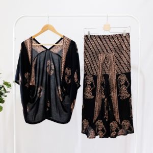 ONE SET BATIK WANITA MODERN SETELAN CELANA PANJANG BATIK SET BATIK KULOT BATIK LEBARAN BATIK KONDANGAN - OUTER PIRINGAN CROP TOP WALET KULOT JINNY WAYANG PARANG