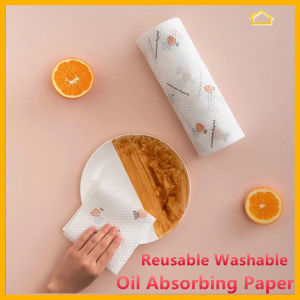 50 Sheets/roll (1pc) Reusable Washable Paper Towels Kitchen Paper Oil Absorbing Paper Cooking Absorbent Paper For Kitchen