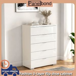 PanelBond High Gloss Drawer Chest Bedroom 5 Tier Dresser Simple stlye Living Room Storage Cabinet with Handle White Drawer Chest
