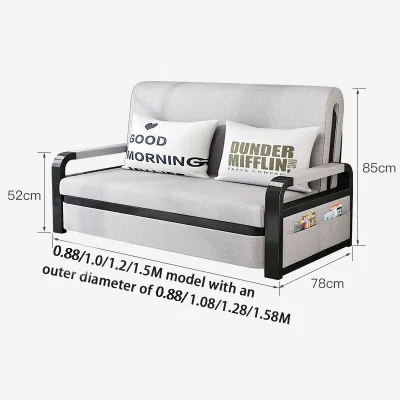 [Manila 24-hour Boat] 88/108/128/158*78*85CM Foldable Sofa Bed with Storage Cabinet Dual Purpose Small Unit Living Room Lazy Person Sofa Single/Double/Queen Size with Roller Sofa Bed Side Pocket Multi-functional Telescopic Bed 2 Free Throw Pillows