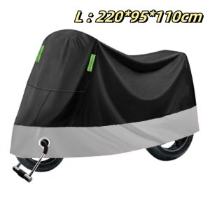 Thickened Motorcycle Cover Waterproof Motor Cover All Season Universal Weather Black Silver-L/XL