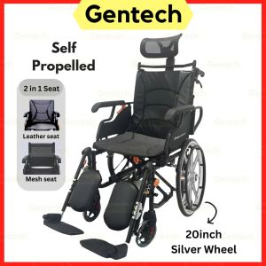 Full Reclining Berbaring Lightweight Wheelchair Elevating Padded Leg Rest Supports Self Propelled Kerusi Orang Tua