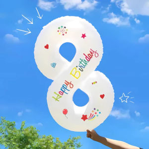 Balon Foil Angka Large HBD Putih Ukuran 32Inch Balon Angka Jumbo 0-9 Ukuran 80cm