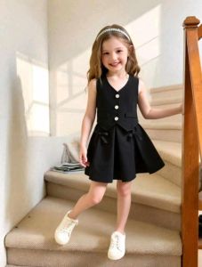 FREE SHIPPING & COD Casual Classy Elegant Summer Wear GIRL Vest Skirt Set Terno for Girl Kids - 2 to 14 years old - classy and elegant - timeless classic - timeless piece - casual office party - classic piece - super kapal ng tela - hindi kayo mags