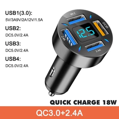 Tẩu Sạc Quick Charge 18/25/66W Siêu Nhanh PD Trên Ô Tô Xe Hơi 4 Cổng Sạc Led đo điện áp an toàn cốc sạc xe hơi xe máy cho điện thoại