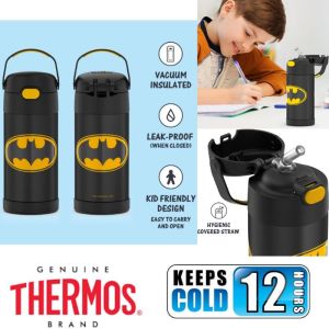 Authentic THERMOS FUNTAINER 12 Ounce DC Comics Batman Stainless Steel Vacuum Insulated Kids Straw Water Bottle