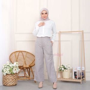 Fadela Culottes Pants Kulot Panjang Wanita Highwaist Culotte Linen Zipper