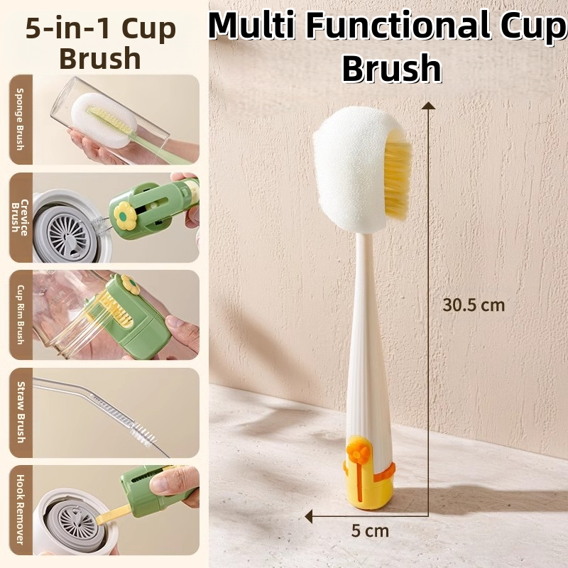 5-in-1 Cup Brush for Water Bottles and Baby Bottles Cup Cleaning Brush Insulated Cup Brush Multi Functional Cup Brush Straw Brush