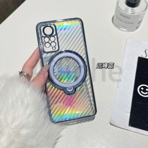 For Xiaomi Redmi Note 12 11 Pro 11S 4G 5G 12 Turbo Case Carbon Fibre Transparent Laser Shockproof Armor Holder Ring Stand Phone Back Cover