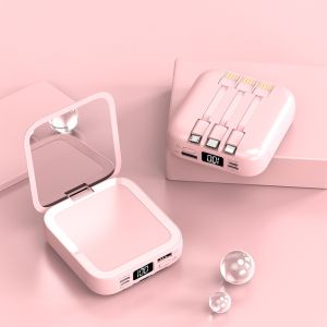 PowerBank Mirror Power Bank 10000Mah 2in1 Cute Pink Power Bank w/ Make Up Mirror Cermin Powerbank Black White powerbank