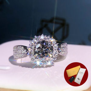 Diamcity (Free Gra Certificate) 1 Karat Delapan Hati dan Delapan Panah Pt950 Diskon Besar Baru Moissanite Cincin Terbuka untuk Wanita