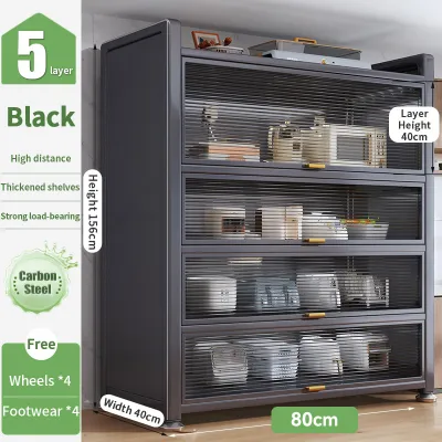 Kitchen Rack Floor-To-Ceiling Multi-Layer Locker Multifunction Microwave Oven Pot Rack Cabinet Storage Shelf With Cabinet Door Wheels Rak Dapur