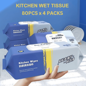 🔥Rand Store🔥(4 Packs x 80pcs) Large Kitchen Cleaning Wet Wipes Tisu Basah Pembersihan Dapur 厨房清洁湿巾