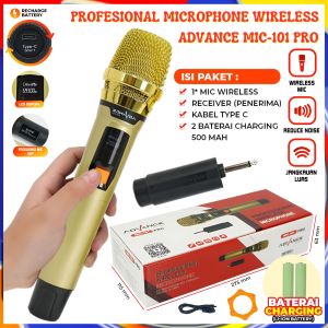 Advance Mic-101 PRO Wireless UHF (Wireless) Bisa Dicharger Profesional Microphone digital Batrei dapat di Charger | Mic 101pro Microphone Profesional Mic Wireless Gold | PLS