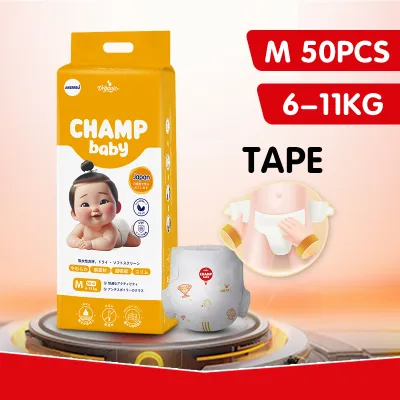 AIKERRSU | CHAMP baby diaper Ultra-Soft Organic Cotton | 12H Absorption & Anti-Leakage | Hypoallergenic for Sensitive Skin | Breathable Design S M L XL XXL XXL 50pcs