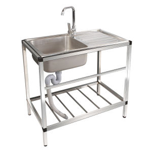 304 Stainless Kitchen independent operation counter Sink with Platform Household Sink Faucet Vegetables Wash Basin Countertop Integrated with Bracket storage rack