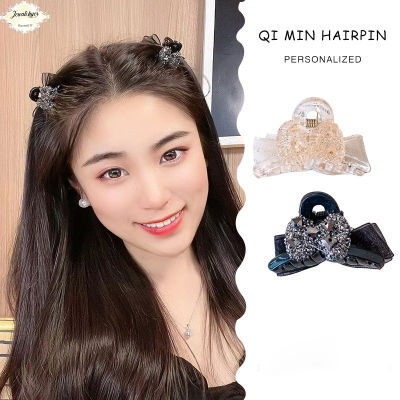 Kẹp tóc mái chiếc càng cua nơ lưới đính nhiều hạt lấp lánh sang trọng 2pcs