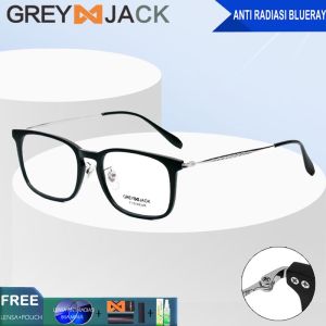 Grey Jack Frame Kacamata Design Kotak Elegant Bahan Metal+TR90 Fashion Pria Dan Wanita Bisa Minus Antiradiasi/Blueray/Photocromic/Bluecromic 1259